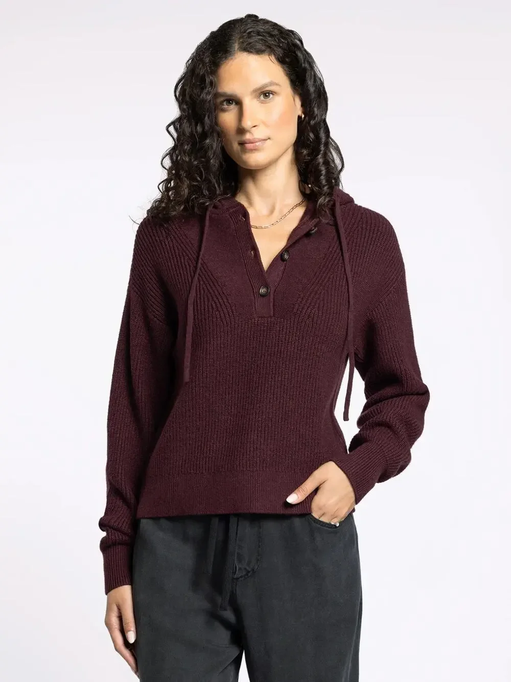 NEW Thread & Supply Dolly Zinfandel Maroon Red Ribbed Hoodie Sweater Size S